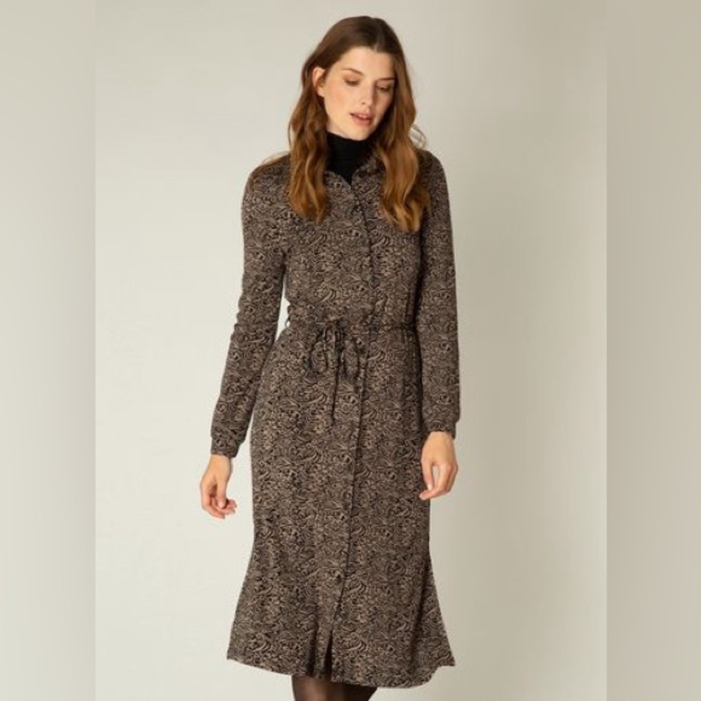 Yest Abstract Animal Print Midi Shirt Dress Side Slits Size 8 EU 40